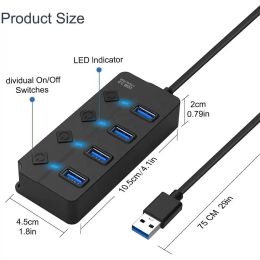 High Speed 4 Port USB3.0 HUB Adapter Expander Multi-port USB Splitter Multiple Extender With Independent Switch For PC Laptop