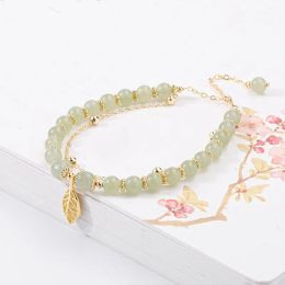 Bracelets Gold Colour For Women's Hetian Jade Bracelet Leaves Double Layer Jewellery Girls Gifts Fashion Simple Ggirl Hand Jewellery