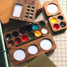 Portable Wooden Handmade Watercolour Paint Box Empty Box Mini Black Walnut/cherry Paint Palette Painting Supplies 240318