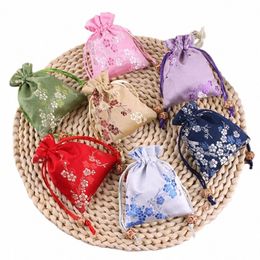 satin Storage Bag Retro Drawstring Embroidered Jewellery Packaging Bag Candy Bag Tie Women Sachet Girl U0RY#