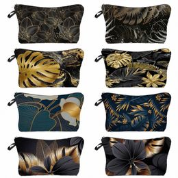 gold Leaf Women's Makeup Bag Outdoor Travel Portable Cosmetic Storage Bag Customizable Coin Purse Student Pencil Bag For Girl Q689#