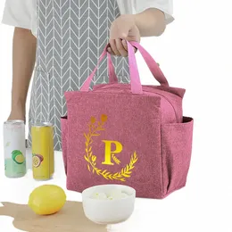 gold letter print padded thermal insulati bag outdoor cam lunch bag portable bento bag insulated cold ice Q34V#