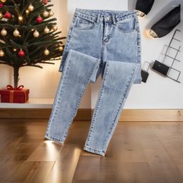 Women's Jeans Women Denim Pants 2024 Spring Autumn For High Waist Skinny Warm Thick Womens Elastic Stretch Velvet