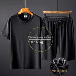 Mens Sports Suit Fashion Shorts TShirt 10XL Summer Breathable Mesh Casual Jogger Clothing Outdoor sportswear 240326