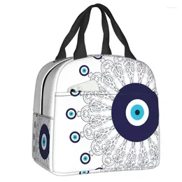 Storage Bags Navy Blue White Mediterranean Evil Eye Mandala Lunch Boxes Leakproof Boho Thermal Cooler Food Insulated Bag Office Work