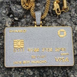 Ciondolo in oro certificato Hip Hop con design di carta di credito ghiacciato, collana con 24 catene di franchi, collana di diamanti, regalo di gioielli per tuo marito