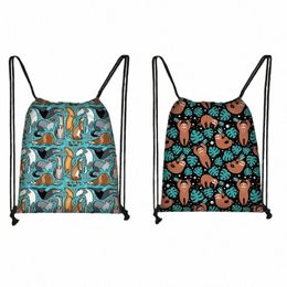 cute Animal Sloth Print Drawstring Bag Lama Ladies Storage Bag Women Shop Bags Teenager Boys Girls Backpack Bookbag W2ut#
