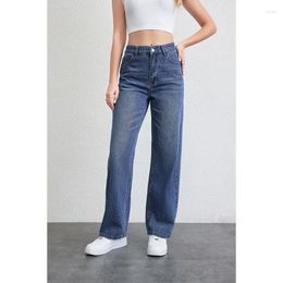 Women's Jeans High Quality Wide Leg Waisted Straight Casual Denim Trousers Vintage Blue Streetwear Lady Baggy Pants