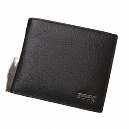 classic Short Genuine Leather Men Wallets Fi Coin Pocket Card Holder Men Purse Simple Quality Male Wallets C0pA#