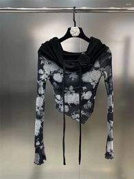 Women's Blouses Autumn Scoop Neck Off Shoulder Long Sleeve Halo Dyed Rose Decoration Sweet Cool Style Shirt