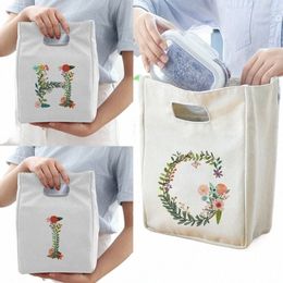 simple Letter Print Functial Cooler Lunch Bag Portable Insulated Canvas Bento Thermal School Food Storage Bags Teacher Gifts y62r#