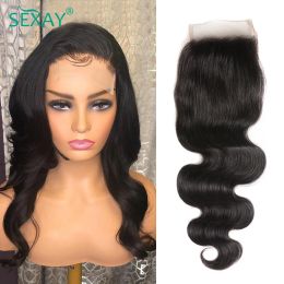 HD Transparent Colored Lace Closure With Baby Hair 10-22 Brazilian Body Wave 4x4 Swiss Lace Closures Free Part For Black Women