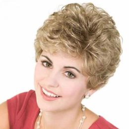 HAIRJOY Synthetic Wig Curly Fluffy Bob Wig Short Light golden Synthetic Hair for Women