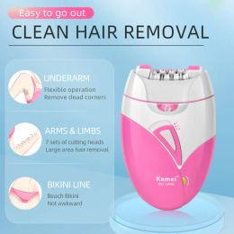 Kemei Women's Electric Epilator Rechargeable Body Hair Removal Machine Shaving for Private Part Bikini Facial Armpit Depilation