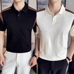 Men's Polos Summer Korean Contrasting Polo Shirt For Men Short Sleeve Lapel Casual T-shirts Slim Fit Breathable Business Social Tee Tops