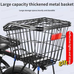 40cm Bicycle Rear Basket Mountain Bike Metal Folding Storage Schoolbag Vegetable 240329