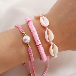 Charm Bracelets Bohemian 3PCS/Set Braided Rope Bracelet For Women Girl Elegant Pearl Colorful Handmade Female Summer Jewelry