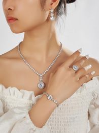 Necklace Earrings Set Luxury Arabic Dubai Cubic Zirconia Wedding Bridal 5PCS Jewellery For Women Party Prom Anniversary Accessories