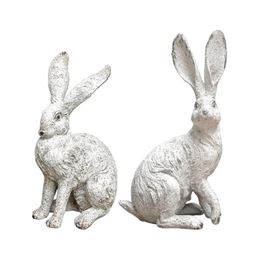 2 Pieces Garden Decor Rabbit Statues Home Decor Crafts Rural Desktop Ornaments for Office Landscape Indoors Outdoors Bedroom 240322