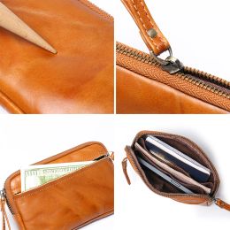 Vegetable Tanned Leather Zipper Purse Cowhide Zero Wallet Large Capacity Card Bag Leather Storage Bag Key Bags Leathfocus