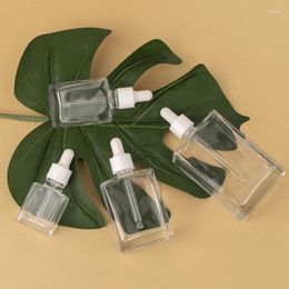 Storage Bottles 1Pcs 15ml 30ml 50ml 100ml Refillable Clear Flat Square Glass Dropper Serum Essential Oil Pipette Vials Skincare Packagin