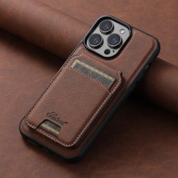 Magnetic Card Wallet Kickstand Phone Case For Iphone 12 13 14 15 Pro Max Plus Leather Phone Cover For Samsung S22 S23 Ultra Plus