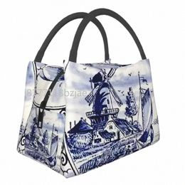 vintage Windmill Poster In Dutch Blue Delft Insulated Lunch Bags for Work Office Waterproof Cooler Thermal Lunch Box Women A6XZ#