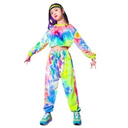 Costumes Ballroom Dancing Clothes Stage Outfits Kids Hip Hop Clothing Multicolor Sweatshirt Causal Pants For Girls Kids Jazz