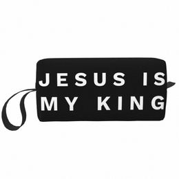 jesus Is My King Makeup Bag for Women Travel Cosmetic Organizer Catholic Christian Faith Storage Toiletry Bags Dopp Kit Case Box 24At#