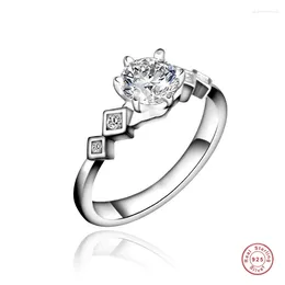 Cluster Rings S925 Sterling Silver Engagement Ring Cubic Zirconia Plated Platinum Women Jewelry