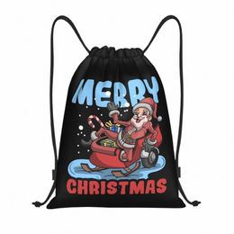 custom Funny Santa Claus Lovers Drawstring Bag Men Women Lightweight Merry Christmas Sports Gym Storage Backpack D7Y5#