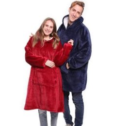 Winter Plush Fleece Sherpa Blanket Warm Pocket Hoodie TV Blankets Loose Long Cold-proof Women Sweatshirts