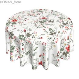 Table Cloth Wild Flower Floral Tablecloth Round Table Cloth Waterproof Polyester Washable Table Cover for Indoor Outdoor Picnic Patio Decor Y240401