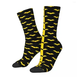 Men's Socks Hip-hop Black And Yellow Bat Pattern Basketball Animal Polyester Crew For Unisex