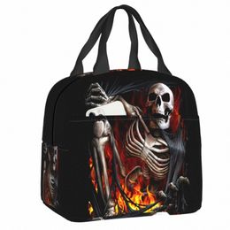 horror Gothic Death Skull Insulated Lunch Bag Waterproof Thermal Cooler Lunch Box For Women Children Food Ctainer Tote Bags f5fu#