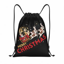 happy Santa Claus Festive Xmas Drawstring Bags Portable Sports Gym Sackpack Merry Christmas Reindeer Shop Storage Backpacks j8to#