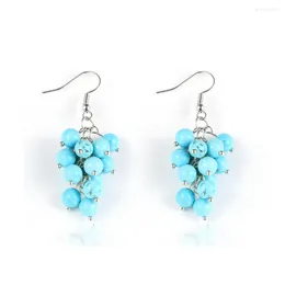 Stud Earrings 4mm Natural Blue Turquoise Cluster Grape Round Gems Dangle Silver Hook