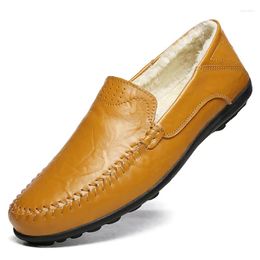 Casual Shoes Plush Oversized Men's Loafer 38-47 Winter Fashion Lihgtweight Non-Slip Walking Footwear Man Business Leather