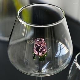 Wine Glasses Cross-border Bordeaux White Goblet Red Glass Party Gift Creative Design Lovely Rose Flower Transparent Color