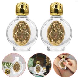 Vases 2 Pcs Container Embossed Holy Water Bottle Travel Carafe With Lids Blessing Glass Fonts For Home