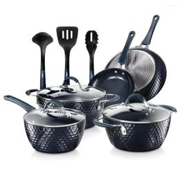 Cookware Sets Nonstick Cooking Kitchen Pots And Pans 11 Piece Set Blue Stainless Steel Non Stick Pot Food
