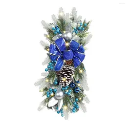 Party Decoration Cordless Prelit Stairway Christmas Wreaths For Front Door Hanging Ornaments Indoor Outdoor Blue