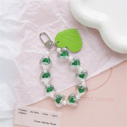 Cute Crystal Love Heart Bracelet For Mobile Phone Case Lanyard Strap For iPhone Xiaomi Keychain Hanging Ring Pendant Accessories