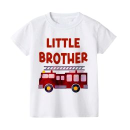 Big Brother Little Brother Family Matching Clothes Engineering Truck Print Boys T-shirt Kids Short Sleeve T Shirt Sibling Outfit