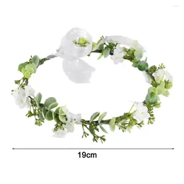 Decorative Flowers Women Hair Wreath Bohemian Eucalyptus Mesh Decor Ribbon Bridal Flower Crown For Wedding Birthday Vacation Green Leaf