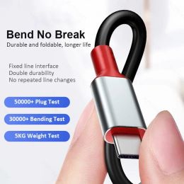 5A Spring Fast Charging USB C Cable Micro USB Type C Cord for Xiaomi Poco Redmi Charge LED Kable