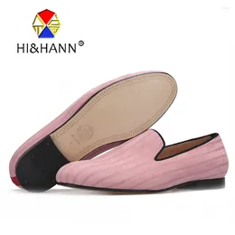 Casual Shoes 2024 Arrival Pink Colour Men Velvet With Striped Design Classic Loafers British Style Smoking Slippers