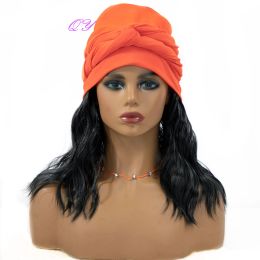 Wigs Synthetic Headband Wig Orange Turban Hat Link Black Curly Hair Wigs For Women Daily Use