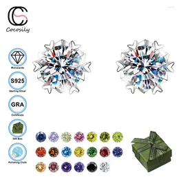 Stud Earrings Cocosily D Color 0.5CT 1CT 2CT Moissanite S925 Sterling Silver Temperament Snowflake Heart Claw Inlay Women Jewelry
