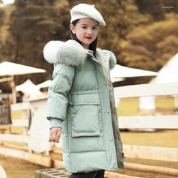 Down Coat Fashion Girl's Jackets Warm Long Model Children Parkas Coats Colourful Fur Kids Thick Outerwear For Cold Winter 8815